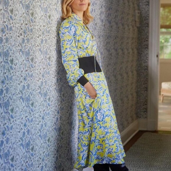 NWT TORY BURCH Rib-waist Dress in Yellow Swirl XS $598 